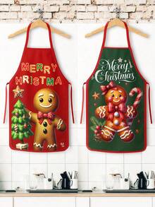 4Pcs Gingerbread Man Christmas Kitchen Aprons Set, Merry Christmas Candy Cane Printed Adjustable Cooking Chef Aprons, Holiday Decor Aprons For Women Men, Home Baking Grilling Xmas Party Gift - Multicolor - View 5
