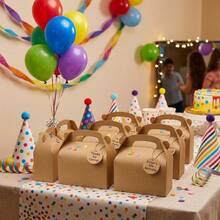Brown Party Favor Treat Boxes Goodie Paper Box With Handles | Candy Gable Gift Boxes Perfect For Birthday, Babyshower, And Any Fun Party - Style 1 - View 1