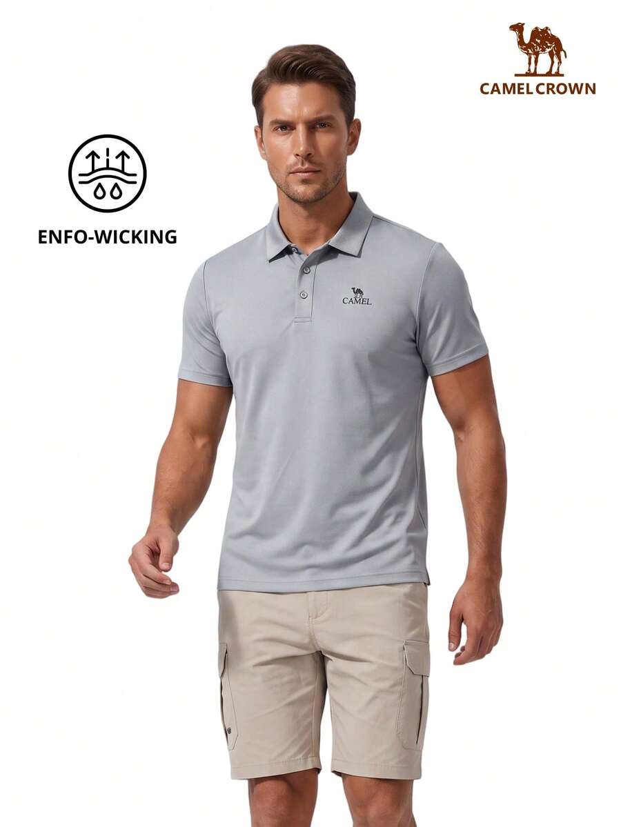 CAMEL CROWN 男士速干Polo衫,短袖户外速干休闲运动Polo衫,带领,春夏款 - 海崖灰 - 查看 1