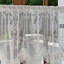 1pc Classical Jacquard Lace Sheer Curtain With Decorative Valance, Machine Washable Embroidered Floral Pattern, Rod Pocket Curtain Divider, Suitable For Living Room And Home Decor, Window Decoration, Unlined Pastoral Style Window Treatment, Pearl Lace Trim, Short Curtain - Multicolor - View 7