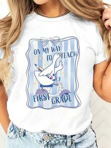 100% Cotton Silly Goose Teacher Shirt, Funny Goose Tee, Back To School, Teacher Gift, Club Shirt, Cute Animal Tee, Vintage Shirt.Jpg - 灰色 - 查看 1
