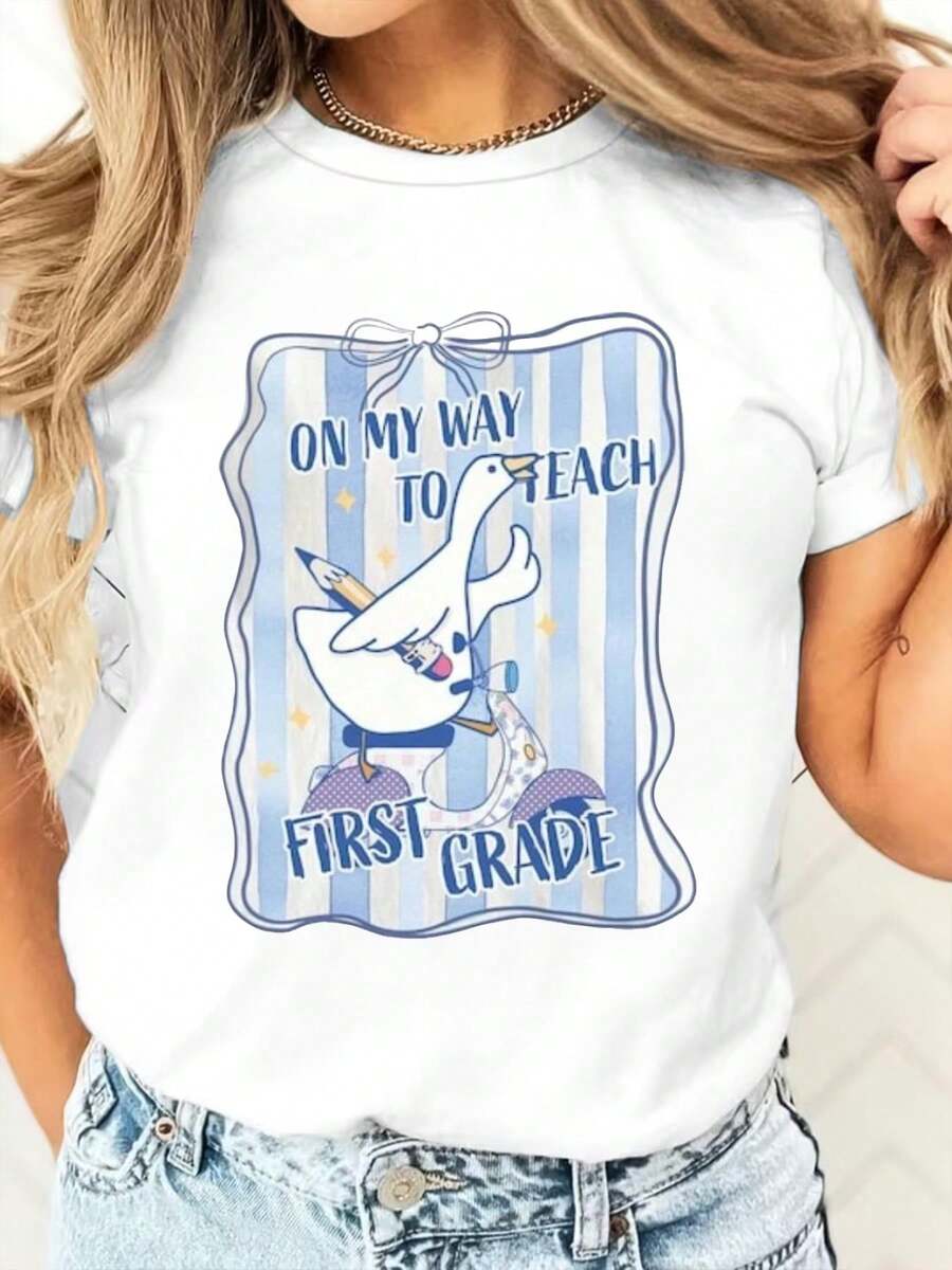 100% Cotton Silly Goose Teacher Shirt, Funny Goose Tee, Back To School, Teacher Gift, Club Shirt, Cute Animal Tee, Vintage Shirt.Jpg - 灰色 - 查看 1