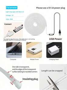 1/2/3/4/5m 柔性 RGB LED 霓虹燈條,附遙控調光,USB 供電,適用於萬聖節與派對裝飾、廚房氛圍燈、電視背景燈、直播化妝鏡、浴室鏡前補光燈條 - 彩色 - 查看 11