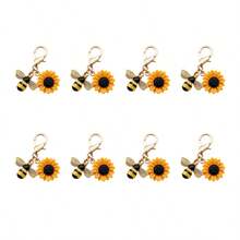 8pcs Cartoon Bee & Sunflower Keychain Set, Resin Sunflower And Alloy Bee, Thoughtful Gift For Teachers And Friends - Multicolor - View 9