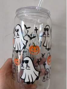 Funny Ghost Transparent Glass Straw Cup, Can-Shaped Iced Cola Straw Cup, Coffee Straw Cup, Milk Tea Beverage Straw Cup - Best Choice For Halloween Gift! - Multicolor - View 10