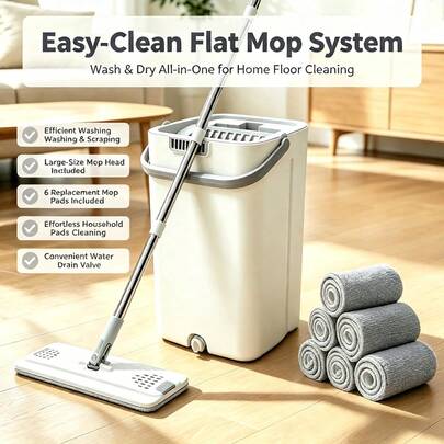 All‑In‑One Mop And Bucket Set With 6 Reusable Microfiber Mo…