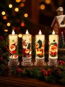 4/1pc Christmas Flameless Flickering LED Candles, Battery Operated LED Tea Lights, Cartoon Santa Claus Reindeer Snowman Print, Birthday Party, Wedding Decor, Romantic Candlelight Dinner, Valentine's Day, Christmas Decor, Home Decor, Tabletop Decor - Christmas - View 6