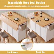 Mobile Kitchen Island Cart With Foldable Countertop, 3 Drawers, And Glass Door Storage Cabinet, X-Shaped Metal Frame Design, Versatile Storage, Suitable For Kitchen, Living Room, And Balcony - White - View 4