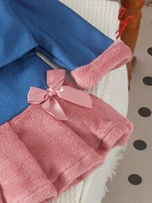 2pcs Baby Girl Vintage Y2K Millennium Style Bowknot Wide Strap Decor Plush Collar Off-Shoulder Top & Patchwork Pleated Mini Skirt Set, Suitable For Party Birthday Wear In Spring And Autumn - Royal Blue - View 6