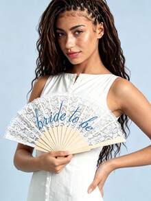 Lace Bridal Foldable Fan, Blue Bach Gift, Bride, Wedding Accessories, Bridesmaid, Embroidered Single Dress Accessory - Festival - Multicolor - View 6