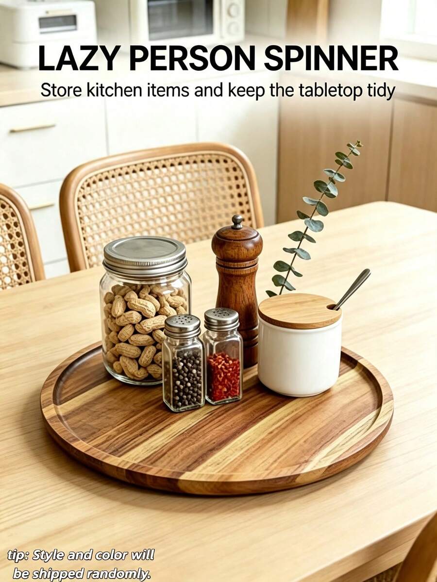 1pc Multi-Size Camel Color Natural Solid Wood Round Slouchy Tray, Coffee Tea Spice Storage, Refrigerator Organizer, Kitchen Tableware Display, Steak Sushi Board, Summer Holiday BBQ Picnic Graduation, Back To School Essential, Random Color