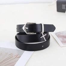 1pc Unisex Cross Pendant Casual PU Leather Belt, Suitable For Daily Wear In All Seasons - Black - View 5