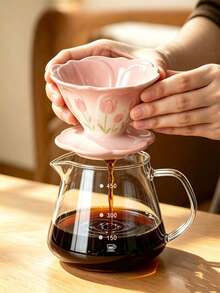 1pc Tulip Gradient Pink Pour Over Coffee Pot Coffee Filter Dripper Cold Brew Cup American Glass Sharing Pot Set Reusable Coffee Filter - Multicolor - View 4