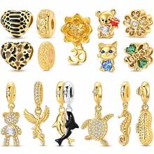 1 Peça Pingente de Pulseira Banhado a Ouro 18K com Fênix Brilhante, Urso, Tartaruga, Flor e Coração para Fabricação de Joias DIY, Escolha Ideal para Presente de Joias para Mulheres - Dourado - Visão 1