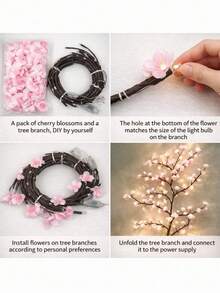 LED Cherry Blossom Vine Lights, USB Powered, 8 Flashing Modes, 10 Adhesive Hooks Included Per Piece, Soft And Bendable, Suitable For Room Decoration, Living Room, Bedroom, Wall Decor, Wedding Arrangement, Party Atmosphere, Valentine's Day, Birthday And Graduation Gifts - Multicolor - View 10