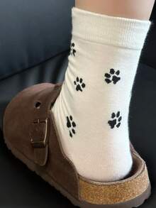 2 Pairs Black & White Cute Cat Paw Print Mid-Calf Socks, Versatile For Women, Summer & Autumn Daily Wear, Back To School Essential, School Socks, レディース Socks Women - Black and White - View 5