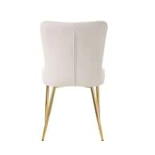 Samt-Esszimmerstuhl, 2er-Set, Luxuriös, Wohnzimmer, Schlafzimmer, Lounge-Stuhl Mit Vier Goldene Metallstützbeinen, Lendenwirbelstütze, Beige - Beige - Übersicht 11