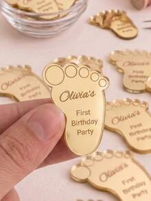 Personalized Baby Footprint Tag Mirror Acrylic Party Favor Decoration Keepsake Gift My Baptism Customized Name First Birthday Baptism Label - Multicolor - View 2
