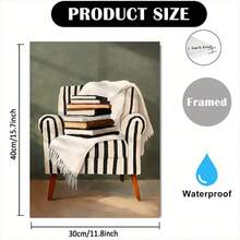 2D/Flat 1pc Vintage Oil Painting Style Poster, Stacked Books On Chair, Cozy Reading Corner, Wall Art Decor, Suitable For Bedroom, Living Room, Kitchen, Study, Bathroom Wall Decoration, Home Decor, Library Decor (Unframed/Framed) - A - View 10