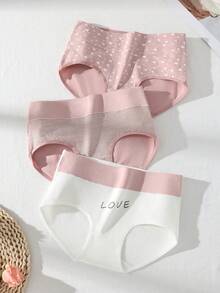 3pcs High Waist Pink LOVE Heart Striped Print Women's Panties, Casual Bodycon Soft Comfortable Women's Underwear - Multicolor - View 6
