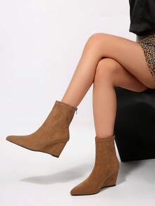 FVPFVP 2026 New Autumn/Winter Pointed Toe Elastic Slim Fit Wedge High Heel Ankle Boots, Black Retro Versatile Boots For Women - Khaki - View 3