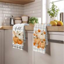 2PCS Kitchen Towel, Autumn Series Pattern Print, Watercolor Style 40*60cm Rectangular Microfiber Kitchen Towel, Dishcloth, Tablecloth, Hand Towel, Kitchen Decor, Home Decor, Housewarming Gift For Neighbors, Kitchen Napkin And Dishcloth, Home Decor, Gift - Grey - View 2