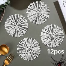 6/12pcs Halloween Spider Web Coasters, Suitable For Wedding Party Table Decor, Spider Web Coasters, Wedding Banquet Coffee Cup Coasters - Multicolor - View 8