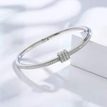 1Pc Luxury Ins Style 18K Gold Stainless Steel Bangle, Shiny Paved Crystal Multi-Ring Design, Stackable Women Jewelry For Party Holiday Surprise Gift - Silver - View 10