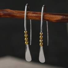 Minimalist Dual-Tone Water Drop Ear Hooks, Versatile For Commuting, Low-Key Long Women's Accessories - Silver - View 3
