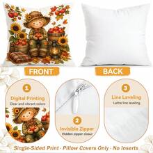 4pcs Autumn Harvest Scarecrow Pattern Pillow Covers Without Inserts, Single-Sided Printed Pillow Covers, Suitable For Living Room, Bedroom, Home Decor, All-Season Pillow Covers - Multicolor - View 4