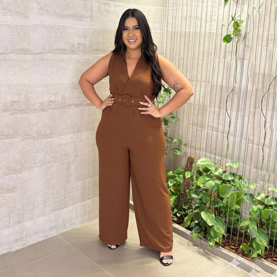 Macacão Feminino  Poliéster    Com cinto    Regata Plus Size  Casamento  Diário    Todas as Estações