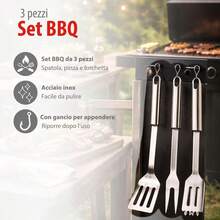 Barbecue Set 3 Pieces – Barbecue Utensils With Spatula And Tongs – Barbecue Accessories With Fork – Stainless Steel Barbecue Tools – Silver - Silver - View 2