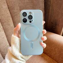 Magnetic Luxury Matte Wireless Charging Case Compatible With IPhone 18 Pro Max 17 16 15 14 13 12 11 Plus 16e 17e Glass Lens Protection Soft Cover - Far Peak Blue - View 7