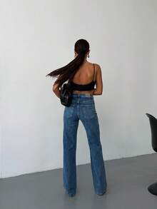 SQUALO Urban Edge High-Waist Distressed Wide Leg White Jeans - Blue - View 3