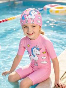1pc Children's Swimming Cap Summer Outdoor Beach Vacation Cooling Gift, 10+ Cute Cartoon Animal Patterns (Unicorn, Shark, Mermaid, First Day Of School - Multicolor - View 4