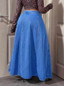 HAPPY GIRL#Spring Autumn Versatile Fashion Casual Elegant Holiday Vacation Daily Date Travel Airport Outfit Denim Women's A-Line Denim Skirt - Blue - View 2