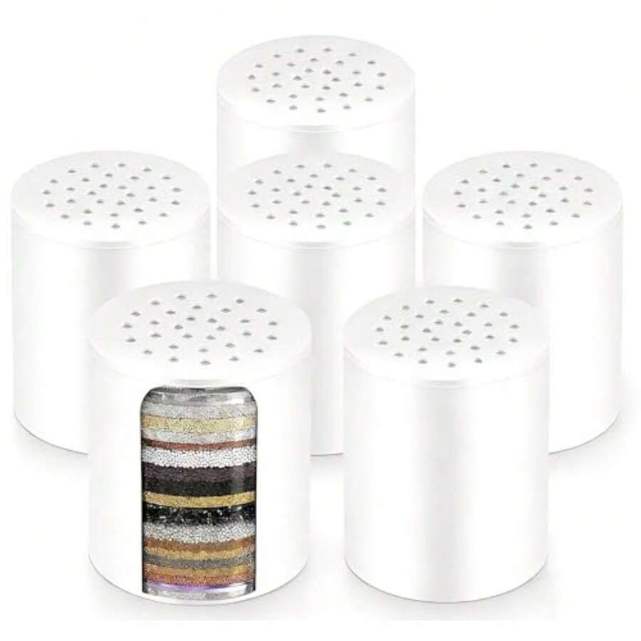 Filtro de Agua para Regadera, 6 PCS Universal 25 Etapas Cartucho de Filtro de Ducha, Filtro Regadera Reemplazo, para Eliminar Cloro, Reduce el agua dura, para Mejorar la Salud de la Piel y el Cabello - como en la imagen - Ver 1