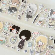 35cm/Loop Kawaii Discipline Department Girl Character Die-Cut Repackaging Sticker Roll For DIY Cute Goo Card Journal Scrapbooking Phone Case School Supply - Black - View 3