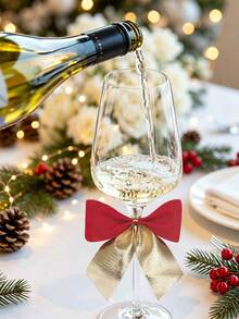 1pc/50pcs/100pcs Gold Double Bow Twisted Rope, Christmas Wine Glass Decoration Bow Ornament, Christmas Tabletop Decor, Reusable Gift Bag Closure Bow, Winter Holiday New Year Wedding Banquet Home Kitchen Festive Decoration Accessory - View 6
