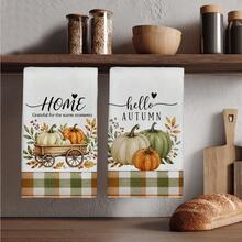 2件組 Hello Autumn 系列印花廚房毛巾，水彩風 40*60cm 長方形超細纖維廚房抹布、餐巾布、手巾，廚房裝飾、居家裝飾，適合送給鄰居的喬遷禮物，廚房餐巾與抹布，家居裝飾禮品 - 青檸色 - 查看 6