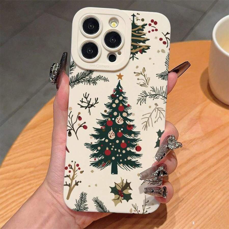Christmas Tree Pattern Phone Case, Anti-Drop Cellphone Protective Case, Total Protective Shockproof Mobile Phone Cover For IPhone 11 12 13 14 15 16 Pro Max - 白色 - 查看 1