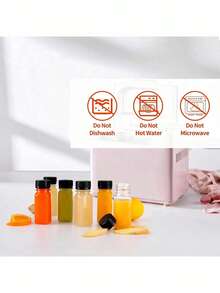 Botol Plastik Kecil dengan Tutup Ulir, Cocok untuk Cairan, Jus, Minuman Kesehatan - Botol Konsentrat Jus Jahe - Botol Mini Transparan yang Dapat Digunakan Kembali/Anti Bocor/Dapat Dibekukan, Wadah Plastik 2oz dengan Tutup - Hitam - View 3