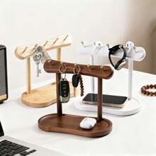Desktop Key Holder With Tray, 20.32cm High Small Tabletop Storage Rack, 3-In-1 Multifunctional Desktop Organizer, Suitable For Keys, Fashion Glasses, Watches, Mail, Letters, Non-Food Contact Decorative Rack, Suitable For Entryway, Bedroom, Bathroom, Office Desktop Use - Multicolor - View 1