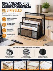 Black Metal Mesh Desktop Organizer With 3 Compartments For Documents And Letters, Durable Iron Stand For Office And Home, 17.5x8x13CM - A - 查看 7