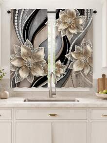 2pcs Luxury Pearl Floral Pattern Printed Curtains, Single-Sided Printing, Semi-Sheer - Rod Pocket Curtains, Bedroom Kitchen Living Room Decor, Multiple Sizes Available, Privacy Protection Machine Washable, Fade-Resistant Curtains, Bedroom Kitchen Living Room Decor (Rod Not Included) - Multicolor - View 7