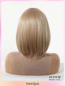 [Velvet Locks]New 13*4 Glueless Front Lace Wig, 12 Inch Flaxen Gold Short Straight Hair, Fashionable Women's No Bangs Pre-Trimmed Heat-Resistant Synthetic Hair, Soft And Smooth, Suitable For Beginners, Daily Wear, Y2K Style, Party, Cosplay, Dance, Travel, Holiday - 亞麻金 - 查看 7
