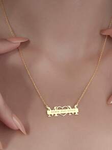 1PC Customized Mom Heart Name Text Necklace, Personalized Stainless Steel Women's Jewelry Necklace, Gift For Mother's Day, Christmas, Halloween, Birthday, Anniversary For Mom - Multicolor - View 6