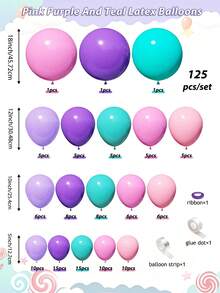 125pcs Pink And Purple Balloon Arch Kit, 5/10/12/18 Inch Purple Blue Pink Gold Balloons Suitable For Wedding Gift Parties, Princess Birthday Parties Decoration - Blue, Pink, and Purple Set - View 3