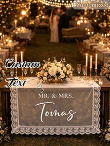 Personalized Tulle Table Runner With Lace Trim, Custom Wedding Ceremony BannerCustom Wedding Table Decor, Bridal Table Runner With Names And Date, Rustic Lace Wedding Table Runner - Multicolor - View 3