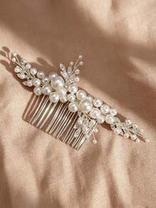 1 Elegant Hair Comb Decorated With Rhinestone Imitation Pearls, Suitable For Weddings, Daily Life, Parties, And Banquets - Silver - View 4